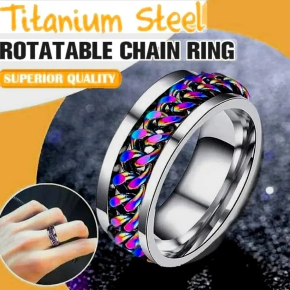 SPINNER Titanium Polished Silver Ring - Rainbow Chain